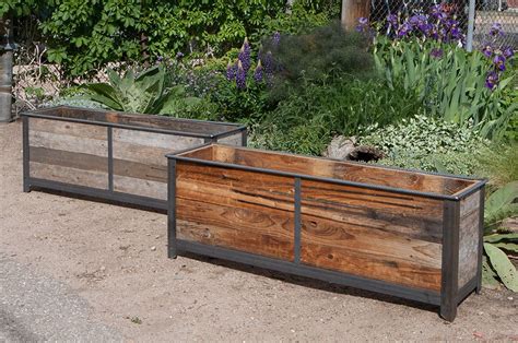 rustic wooden box with metal frame|rustic rectangular wood planters.